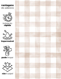 KIT DE 6 ROLOS - 3,00m x 50cm - Papel de Parede Adesivo Xadrez Vichy Aquarela Nude