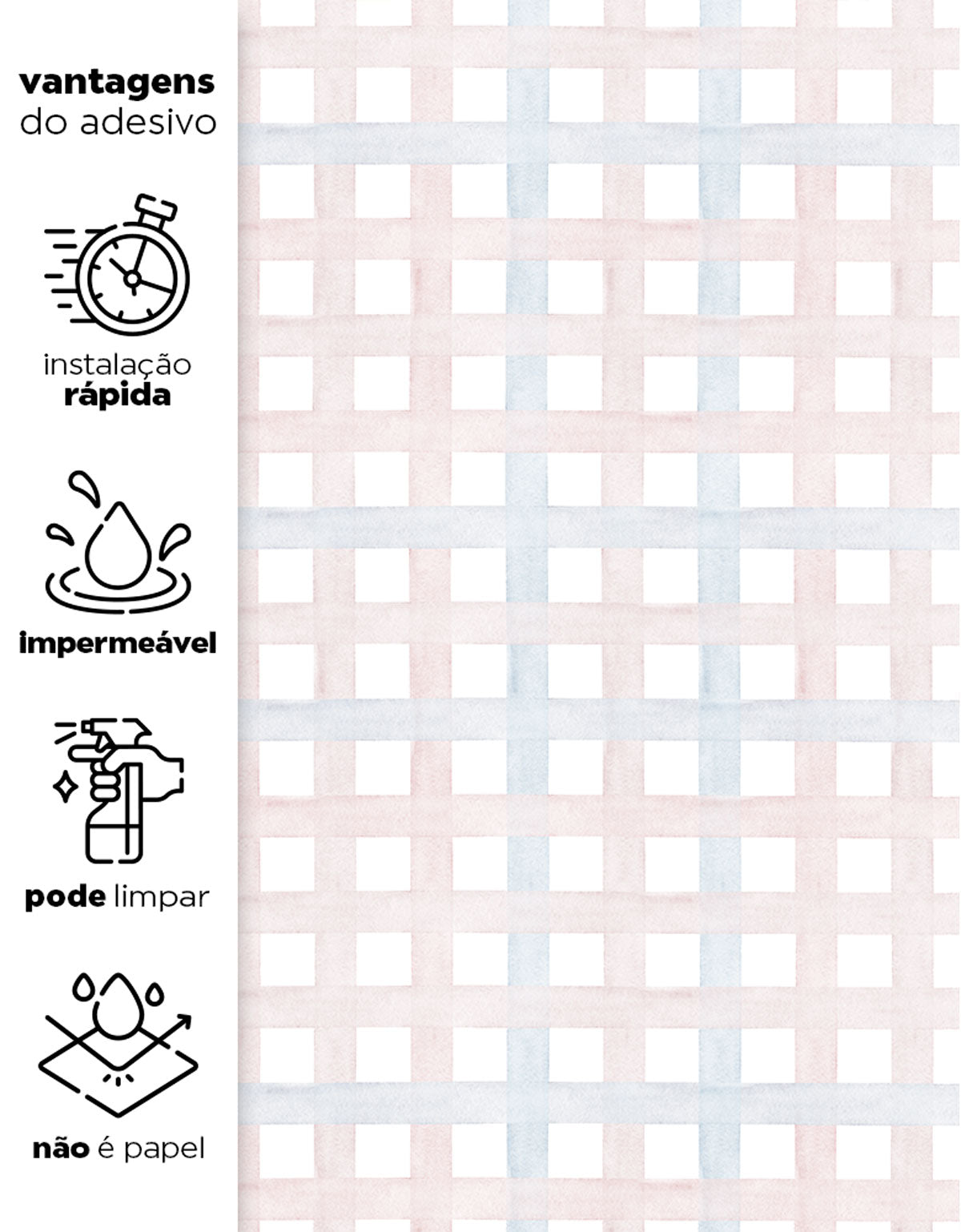 Papel de Parede Adesivo Xadrez Grid Rosa e Azul