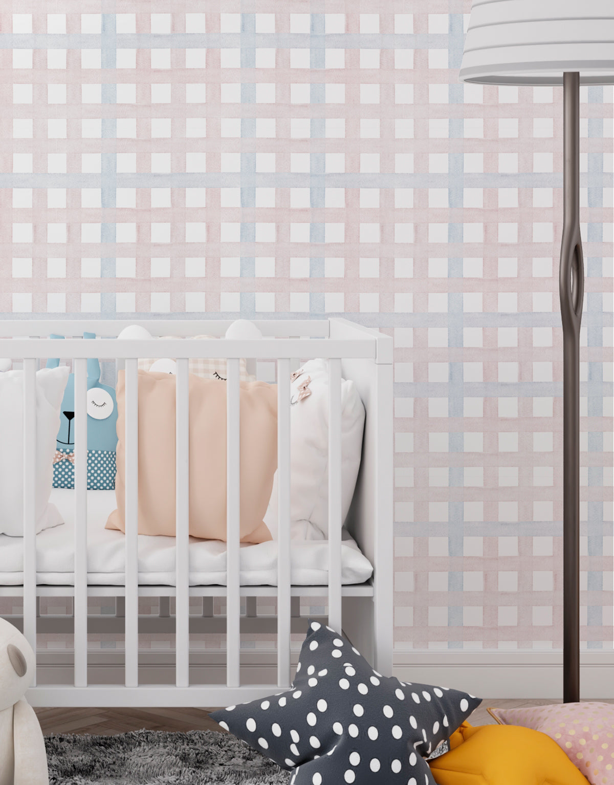 Papel de Parede Adesivo Xadrez Grid Rosa e Azul