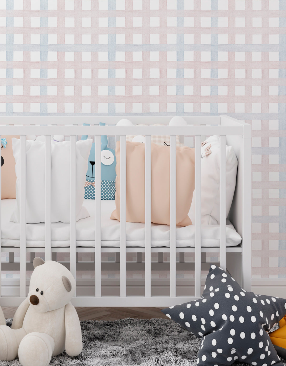 Papel de Parede Adesivo Xadrez Grid Rosa e Azul