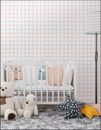 Papel de Parede Adesivo Xadrez Grid Rosa e Azul