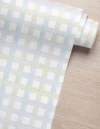 Papel de Parede Adesivo Xadrez Grid Azul e Verde