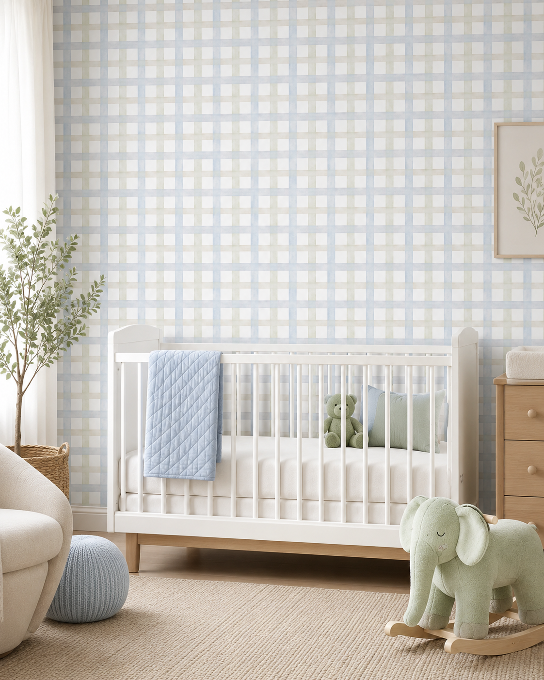 Papel de Parede Adesivo Xadrez Grid Azul e Verde