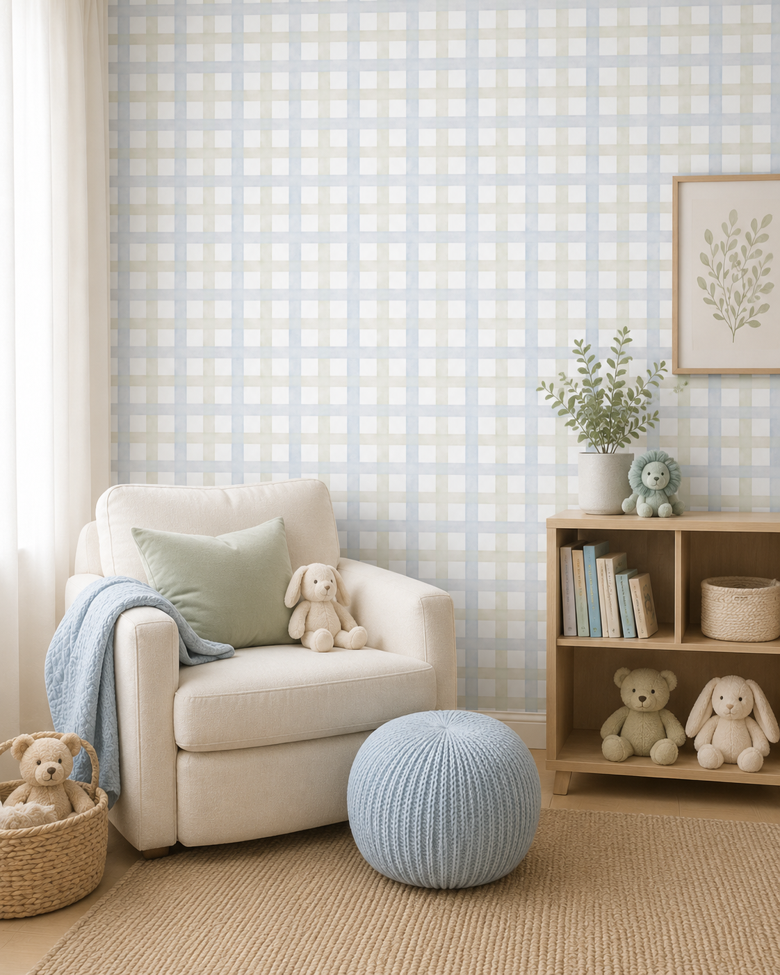 Papel de Parede Adesivo Xadrez Grid Azul e Verde