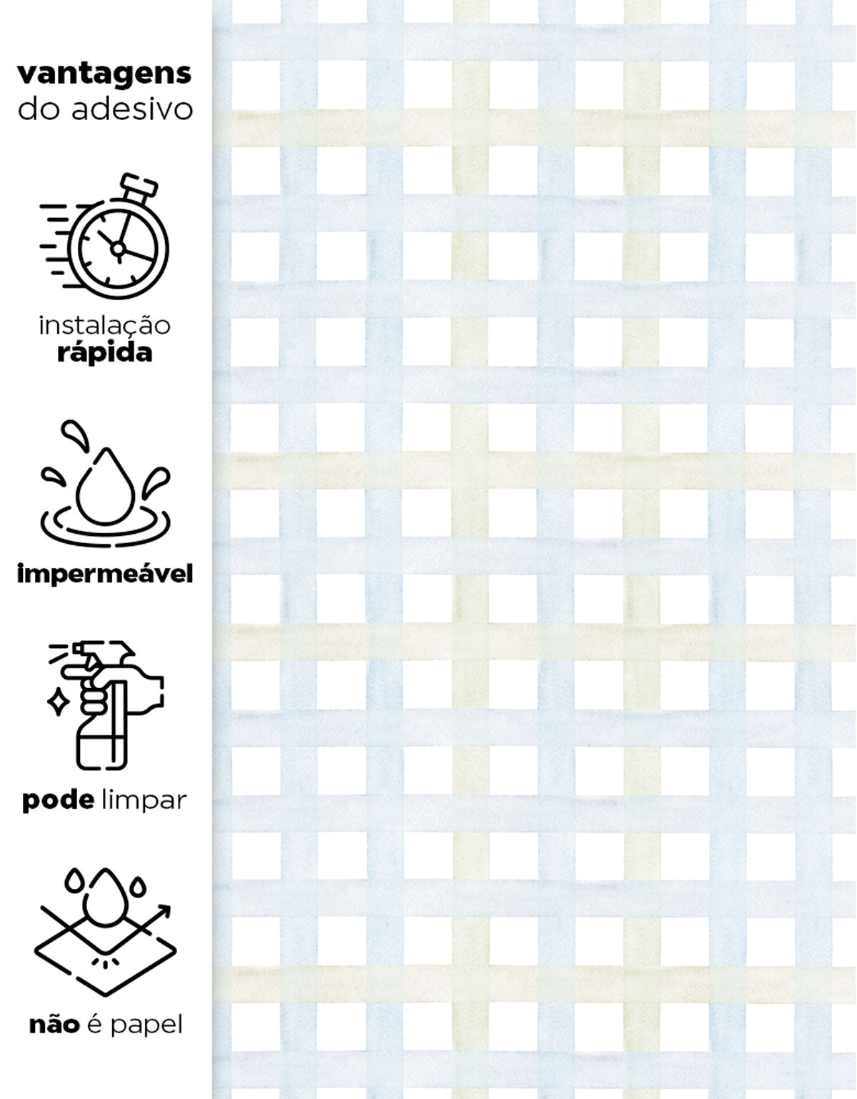 Papel de Parede Adesivo Xadrez Grid Azul e Verde