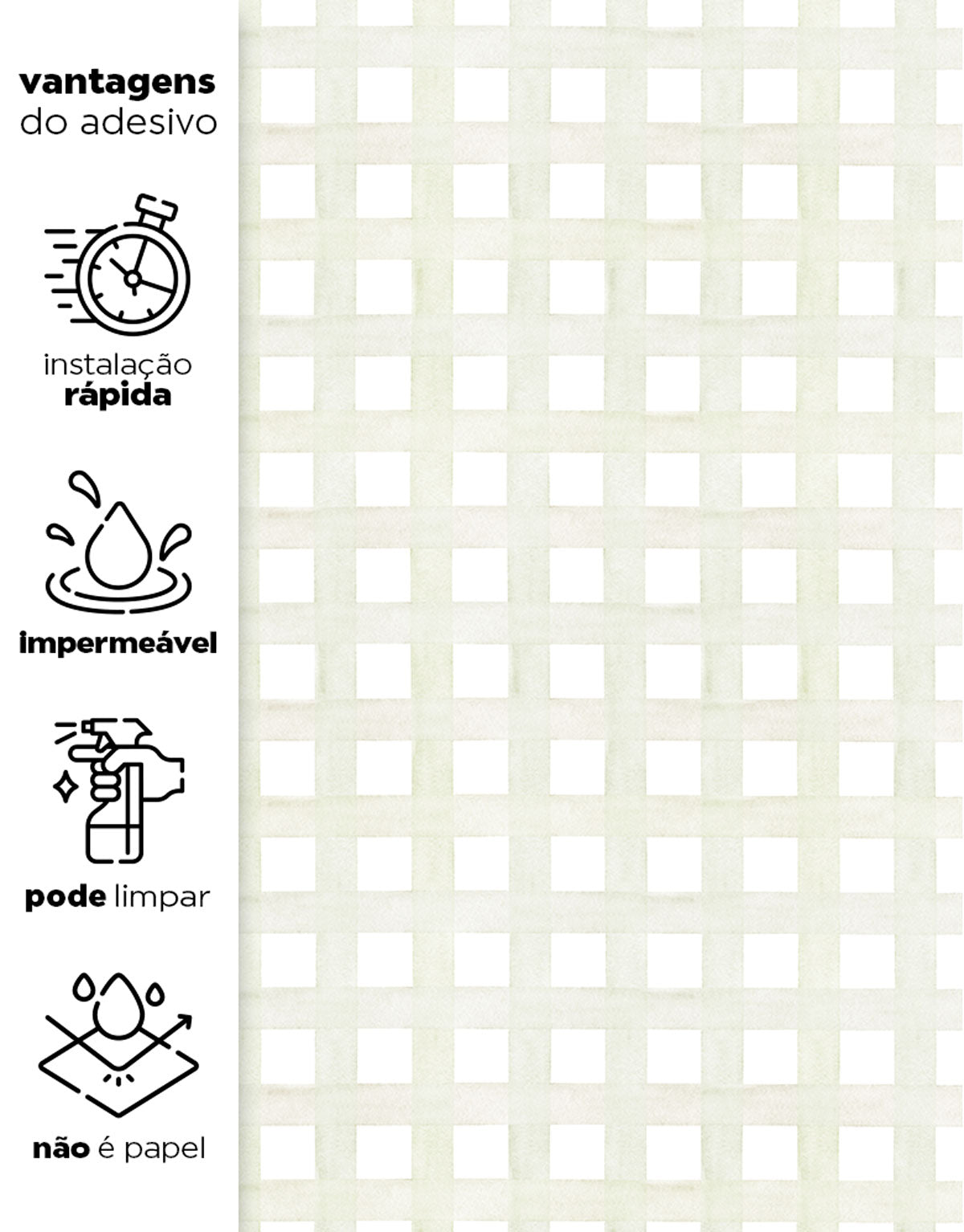 Papel de Parede Adesivo Xadrez Grid Aquarela Verde Claro