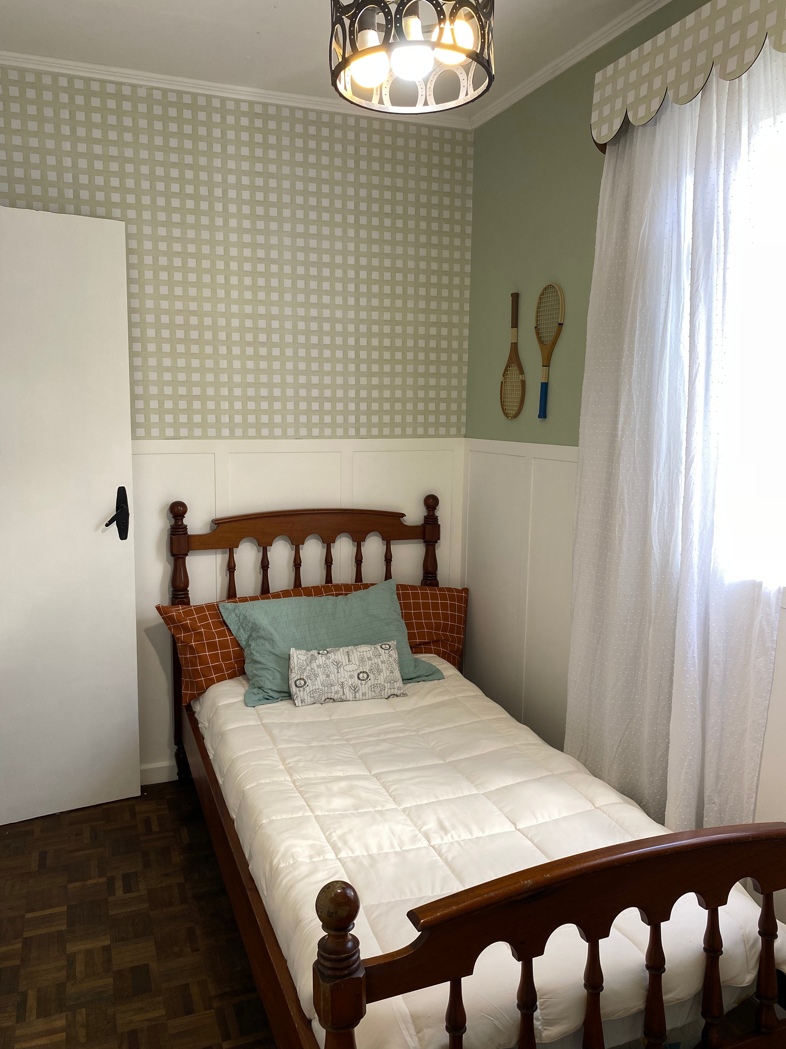 Papel de Parede Adesivo Xadrez Grid Aquarela Verde Claro