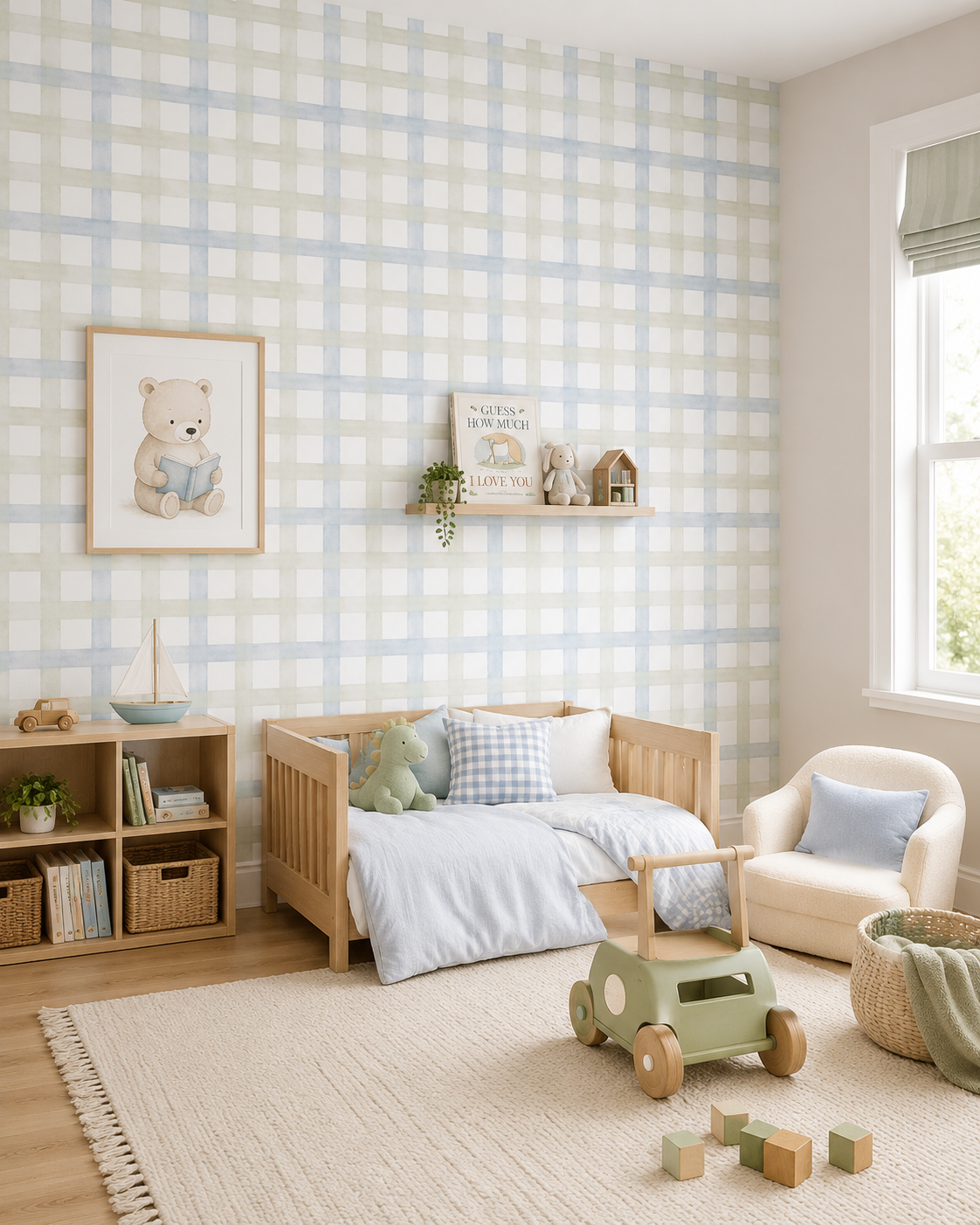 Papel de Parede Adesivo Xadrez Grid Verde e Azul