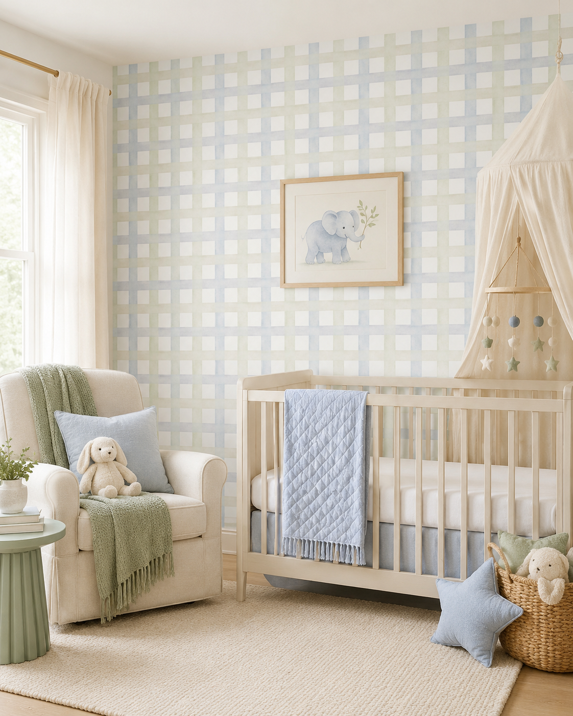 Papel de Parede Adesivo Xadrez Grid Verde e Azul