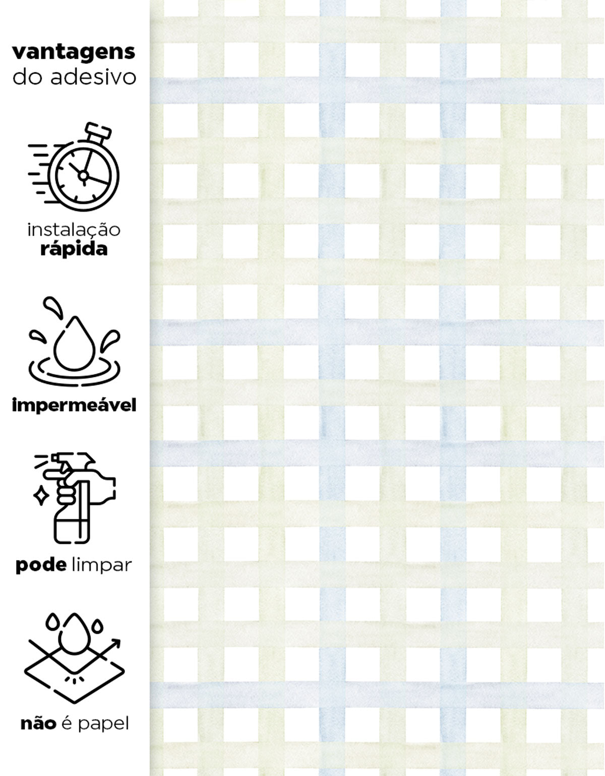 Papel de Parede Adesivo Xadrez Grid Verde e Azul