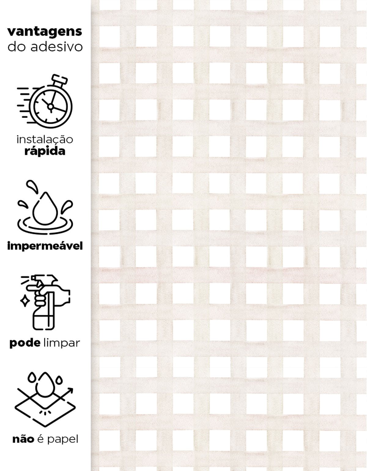 Papel de Parede Adesivo Xadrez Grid Bege