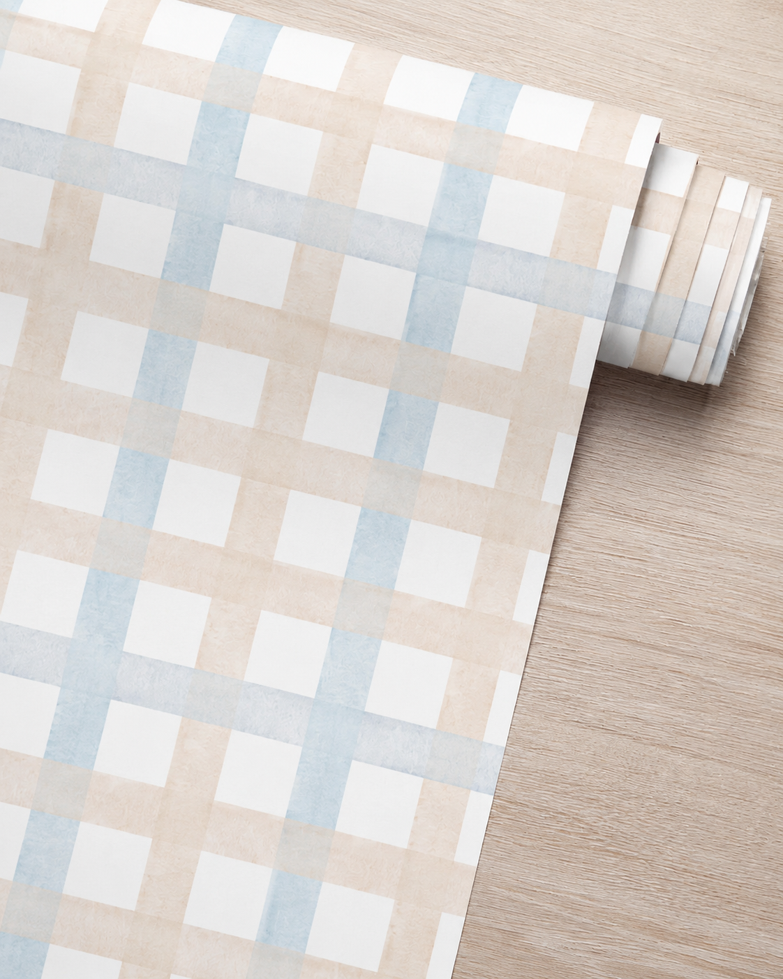 Papel de Parede Adesivo Xadrez Grid Bege e Azul