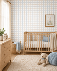 Papel de Parede Adesivo Xadrez Grid Bege e Azul