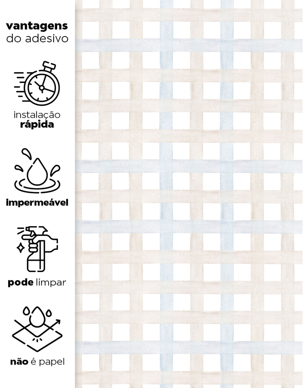 Papel de Parede Adesivo Xadrez Grid Bege e Azul