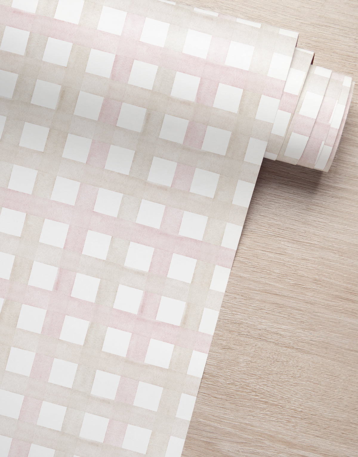 Papel de Parede Adesivo Xadrez Grid Bege e Rosa