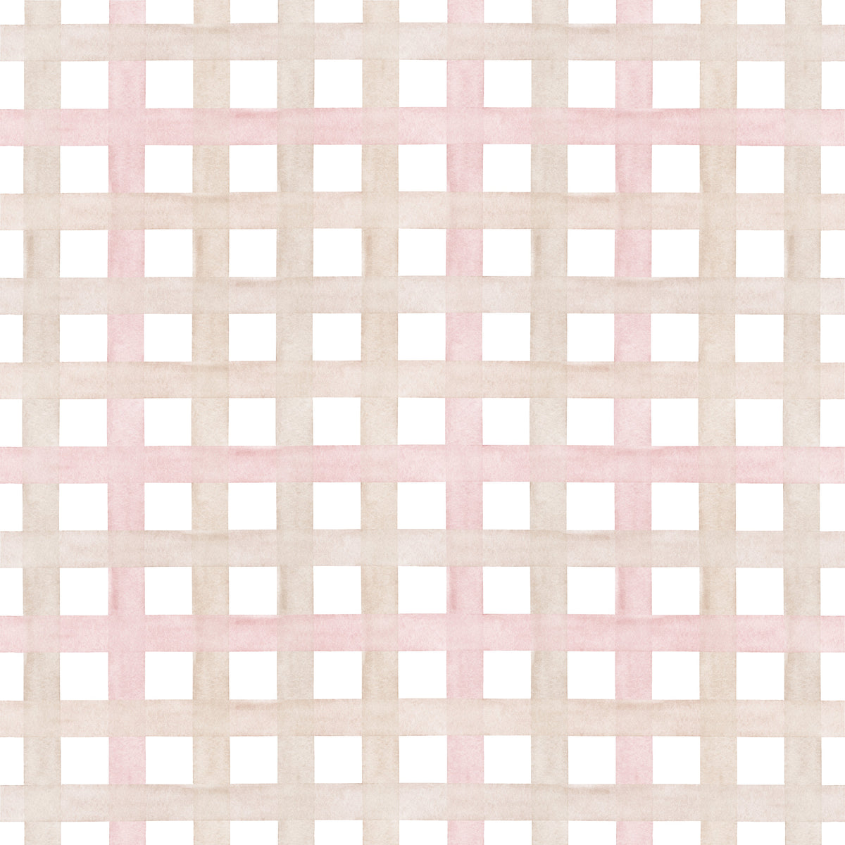 KIT DE 4 ROLOS - 3,00m x 50cm - Papel de Parede Adesivo Xadrez Grid Bege e Rosa