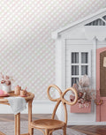 Papel de Parede Adesivo Trellis Aquarela Rosa Bebê e Verde