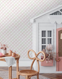 Papel de Parede Adesivo Trellis Aquarela Rosa Bebê e Verde