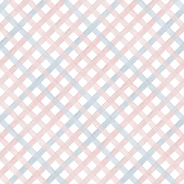 Papel de Parede Adesivo Trellis Aquarela Rosa Bebê e Azul Claro