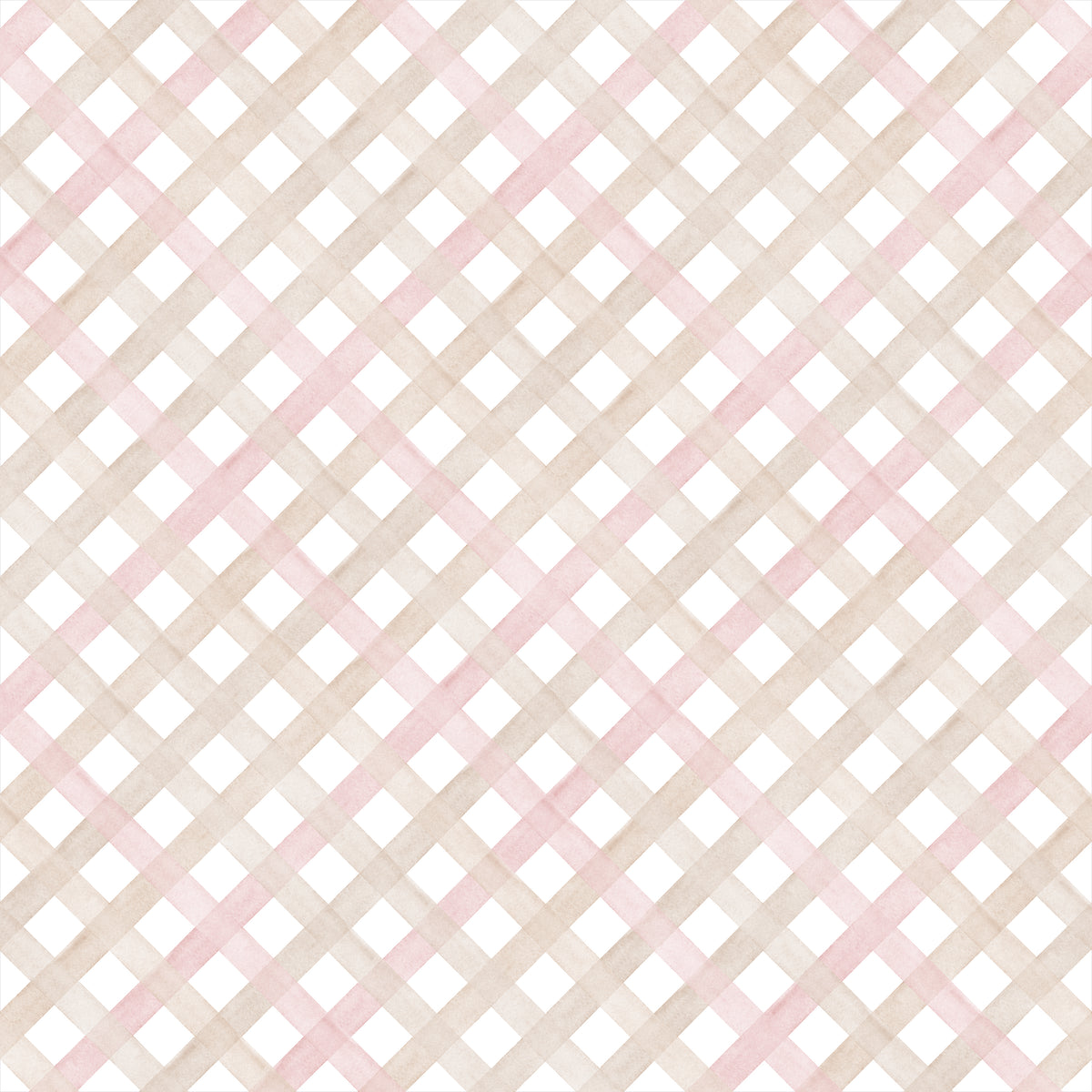 Papel de Parede Adesivo Trellis Aquarela Bege Claro e Rosa