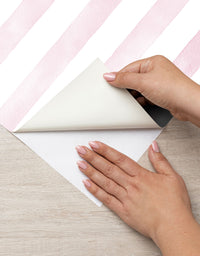Papel de Parede Adesivo Listrado Aquarela Rosa