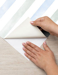 Papel de Parede Adesivo Listrado Aquarela Azul e Verde