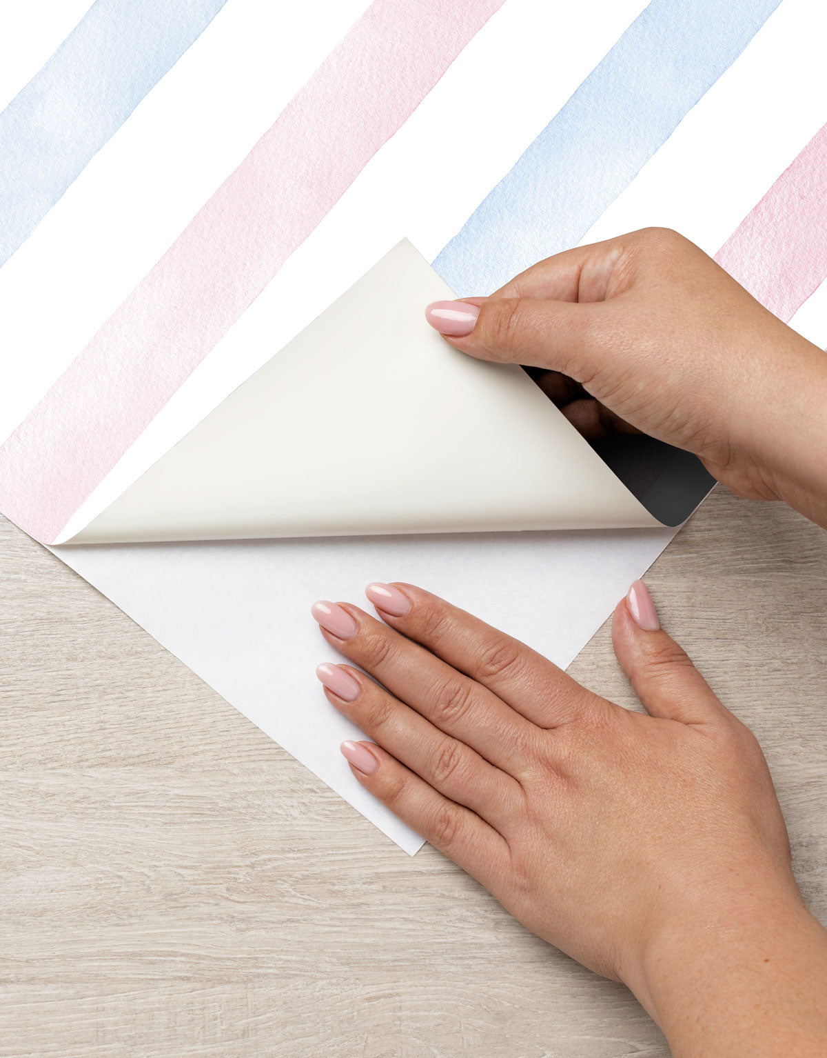 Papel de Parede Adesivo Listrado Aquarela Azul e Rosa