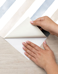 Papel de Parede Adesivo Listrado Aquarela Azul e Nude