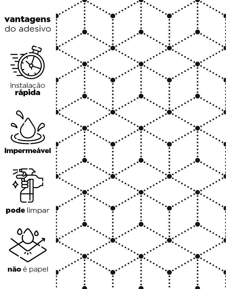 KIT DE 5 ROLOS - 3,00m x 50cm - Adesivo Papel de Parede Grid Cubes
