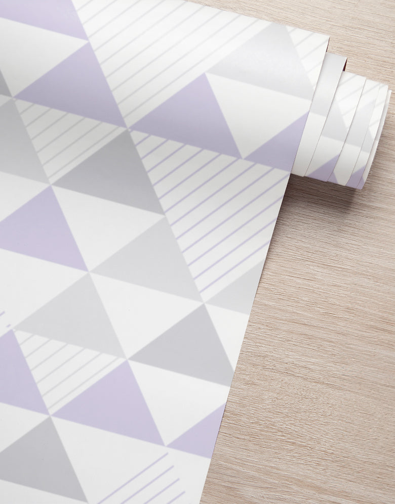 Papel de Parede Adesivo Triângulos Lilás e Cinza