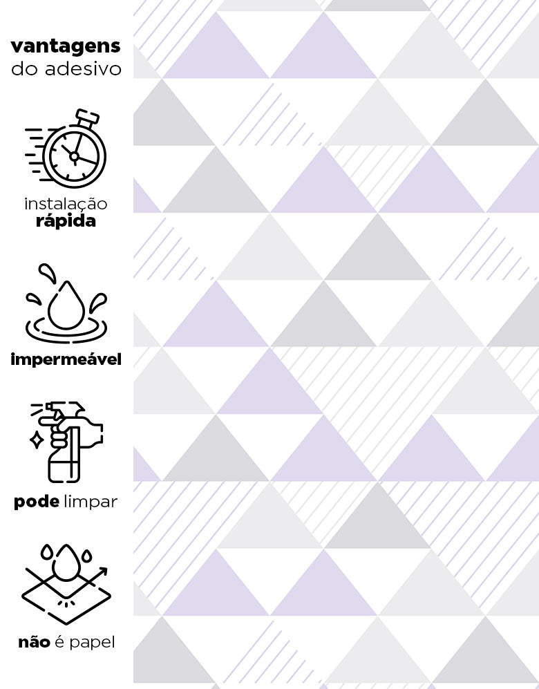 Papel de Parede Adesivo Triângulos Lilás e Cinza