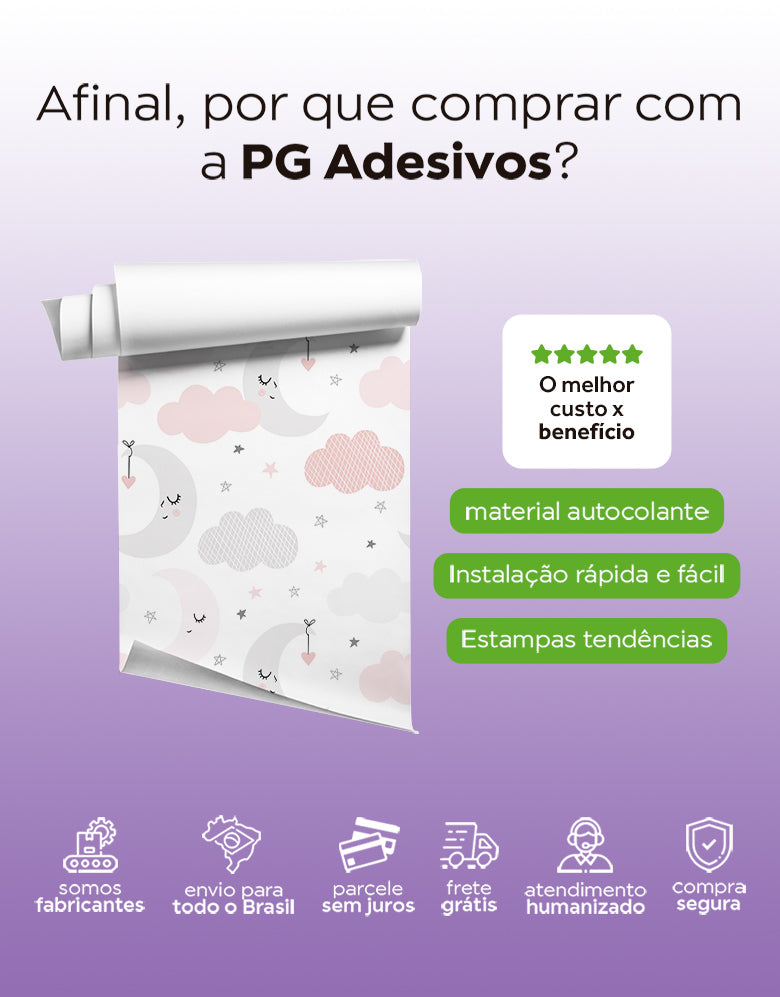 KIT DE 7 ROLOS - 2,50m x 50cm - Papel de Parede Céu Estrelado Menina