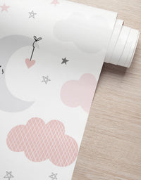 KIT DE 7 ROLOS - 2,50m x 50cm - Papel de Parede Céu Estrelado Menina