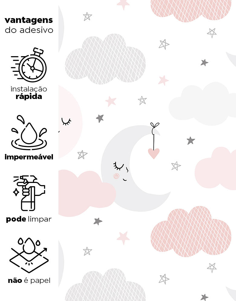 KIT DE 7 ROLOS - 2,50m x 50cm - Papel de Parede Céu Estrelado Menina