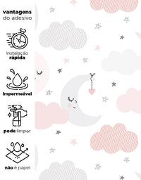 KIT DE 7 ROLOS - 2,50m x 50cm - Papel de Parede Céu Estrelado Menina