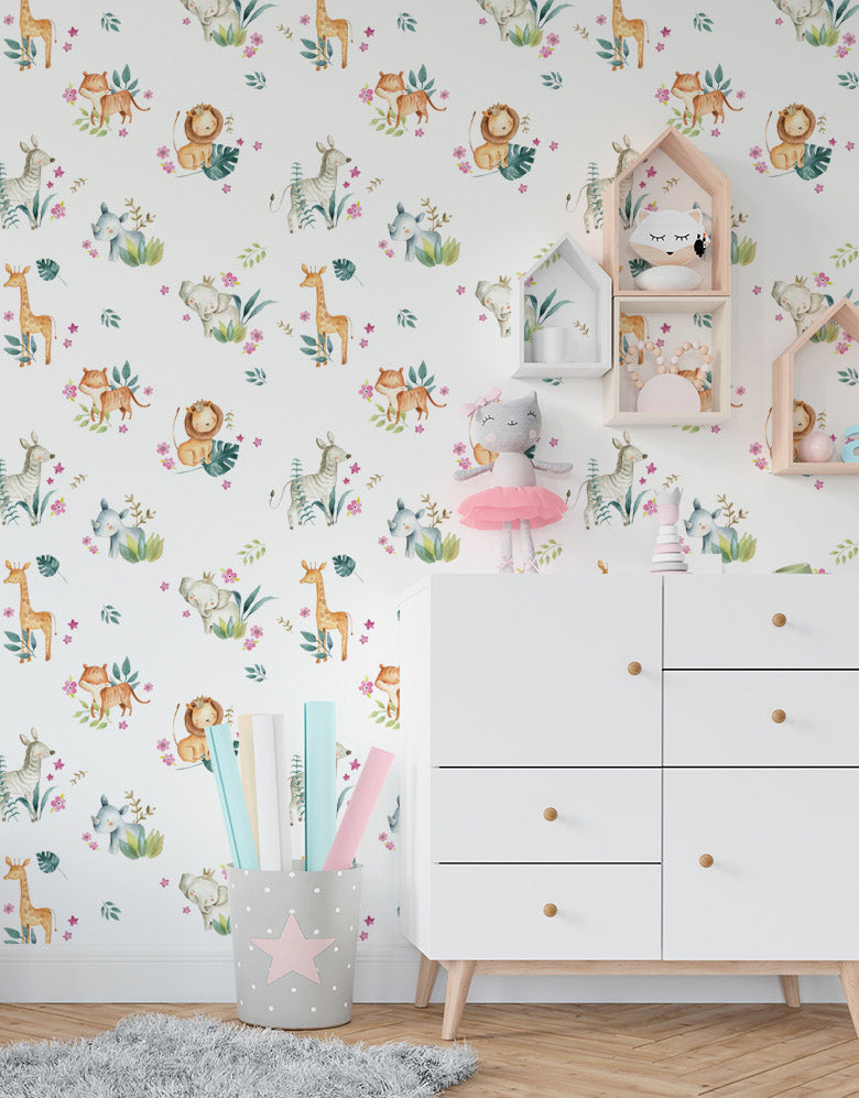 Papel de Parede Safari Rosa Bebê