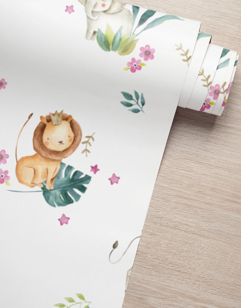 Papel de Parede Safari Rosa Bebê