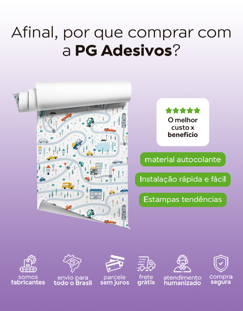 KIT DE 3 ROLOS - 2,50m x 50cm - Papel de Parede Adesivo Cidade de Brinquedo