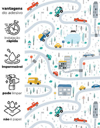 KIT DE 3 ROLOS - 2,50m x 50cm - Papel de Parede Adesivo Cidade de Brinquedo