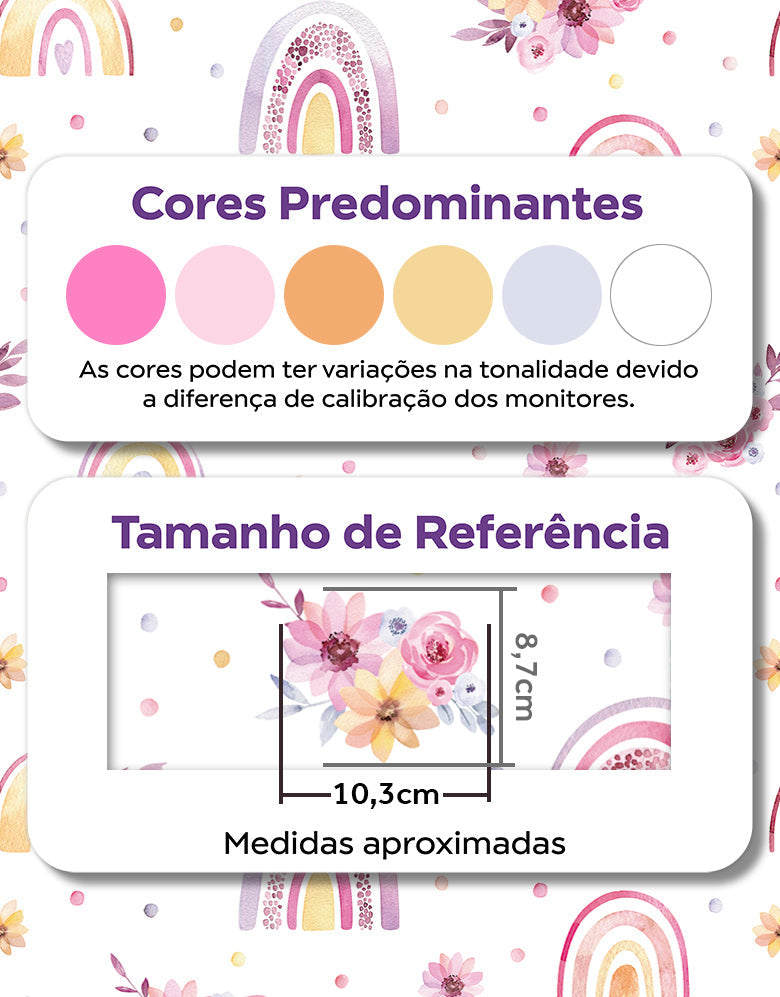 KIT DE 4 ROLOS - 3,00m x 50cm - Papel de Parede Adesivo Arco Iris Boho