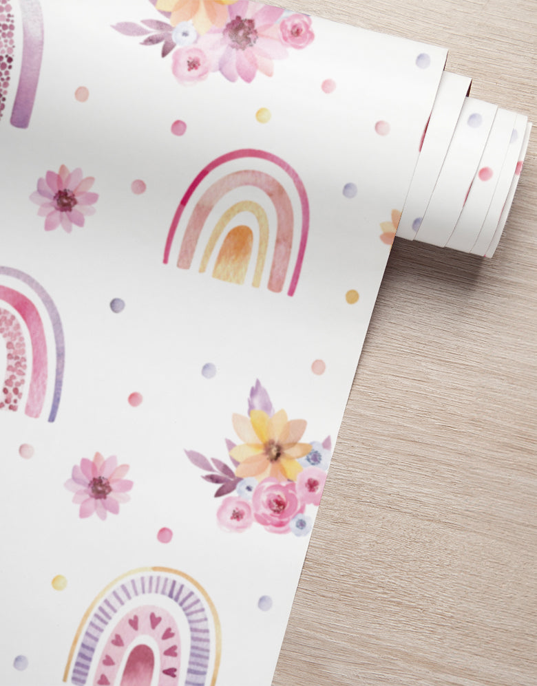 KIT DE 4 ROLOS - 3,00m x 50cm - Papel de Parede Adesivo Arco Iris Boho