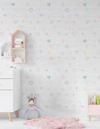 KIT DE 3 ROLOS - 3,00m x 50cm - Papel de Parede Corações Lineares
