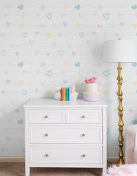KIT DE 3 ROLOS - 3,00m x 50cm - Papel de Parede Corações Lineares
