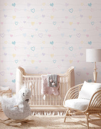 KIT DE 3 ROLOS - 3,00m x 50cm - Papel de Parede Corações Lineares