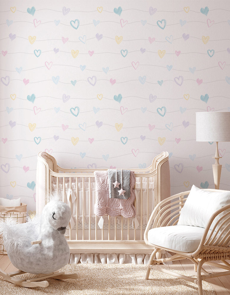 KIT DE 4 ROLOS - 3,00m x 50cm - Papel de Parede Corações Lineares