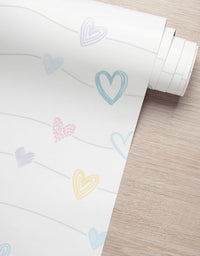 KIT DE 3 ROLOS - 3,00m x 50cm - Papel de Parede Corações Lineares