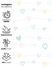 KIT DE 4 ROLOS - 3,00m x 50cm - Papel de Parede Corações Lineares
