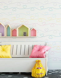 KIT DE 2 ROLOS - 3,00m x 50cm - Papel de Parede Varal de Corações Candy