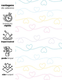 KIT DE 2 ROLOS - 3,00m x 50cm - Papel de Parede Varal de Corações Candy