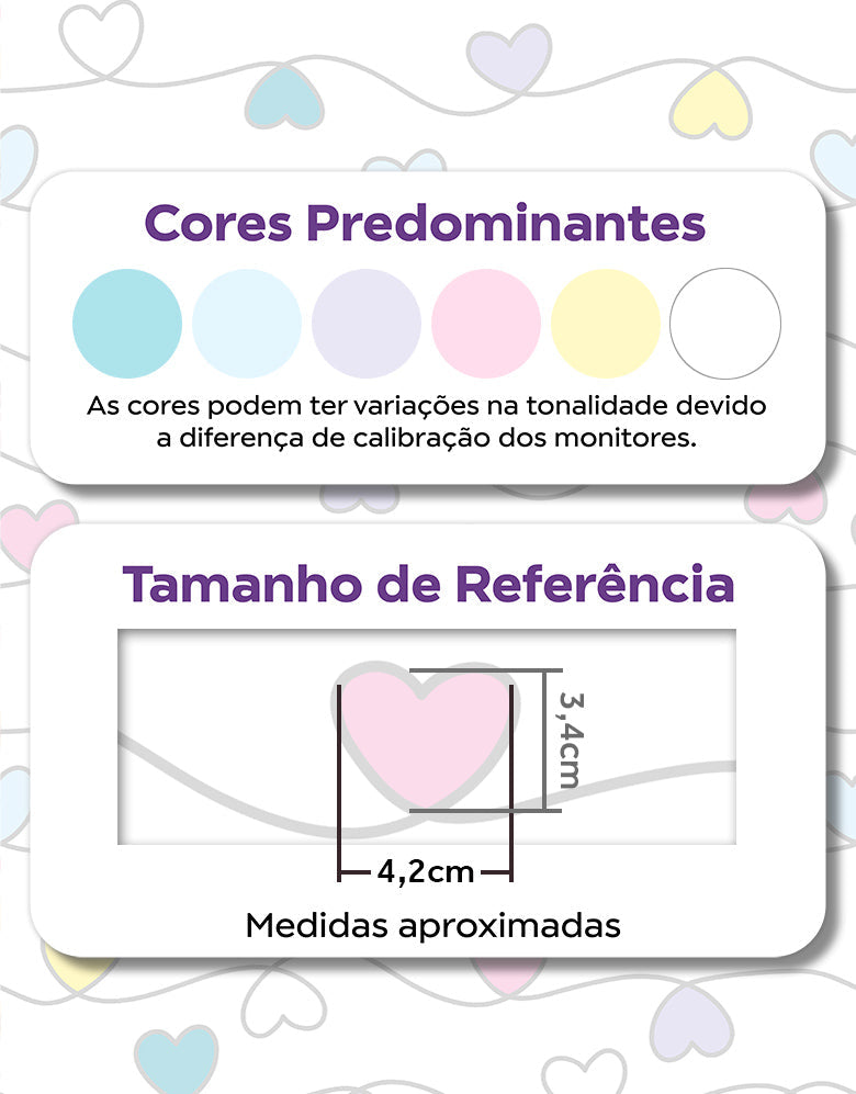 KIT DE 8 ROLOS - 1,50m x 50cm - Papel de Parede Corações Coloridos